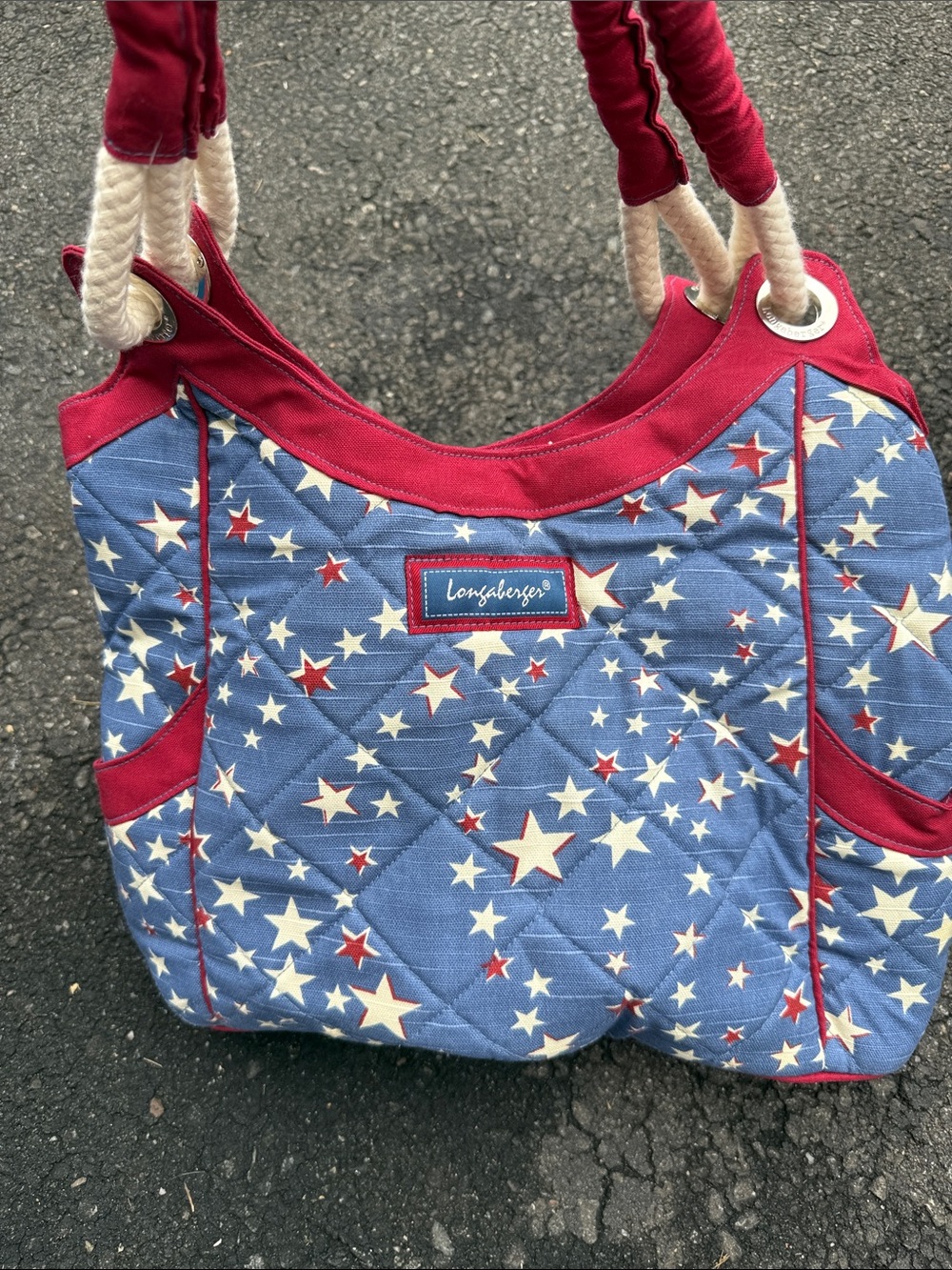 Longaberger Quilted Star-Print handbag in Blue and Red